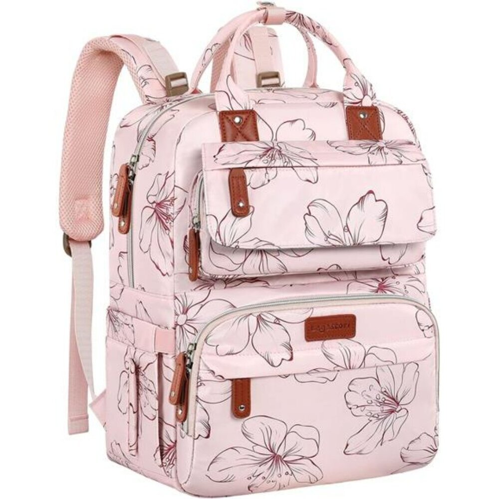 Large Pink Floral Diaper Bag Backpack Baby Girl Travel Organizer with Pockets